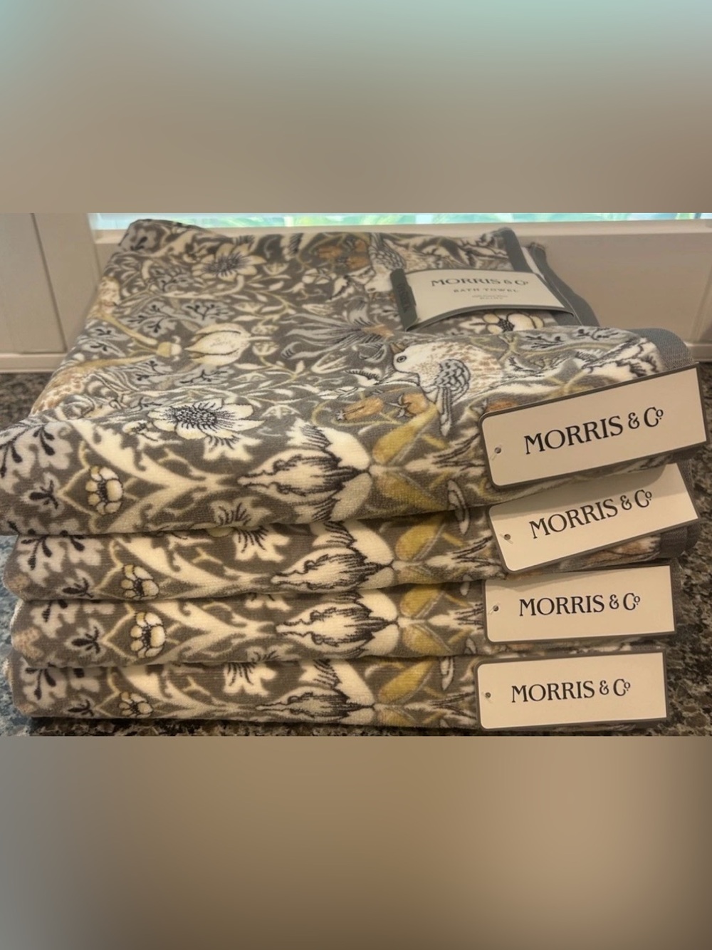 William Morris & Co Bath Towel Set (4) Strawberry Thief Clay COTTON VELOUR 30x54